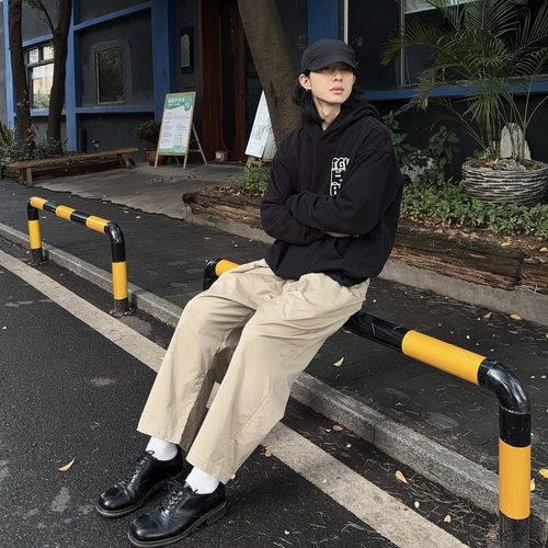 OBSERVER LAB SSA松紧腰魔术贴打褶宽松舒适基础日系九分休闲长裤