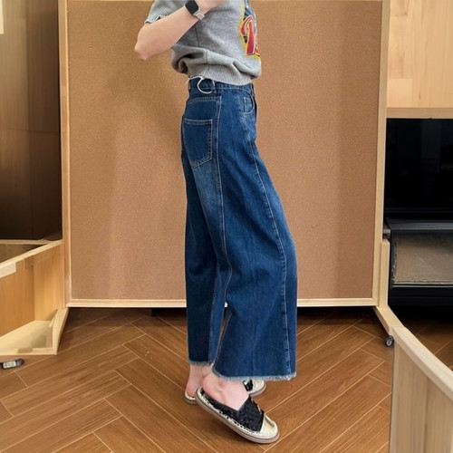 毛边设计感直筒牛仔裤女2026夏季薄款胖mm大码宽松显瘦高腰阔腿裤