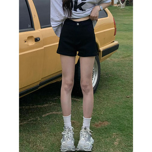 胖mm黑色牛仔短裤 夏季 大码 女2025新款 子 新款 高腰百搭显瘦辣妹热裤