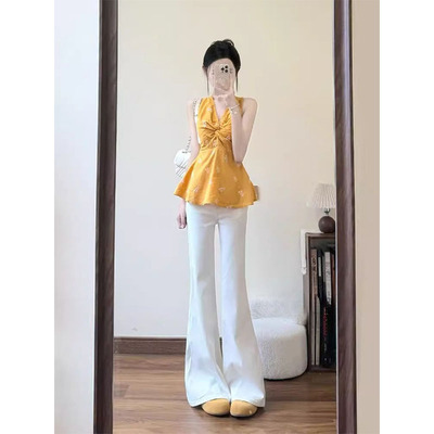 大码小个子白色微喇叭低腰牛仔裤女2025夏季新款性感显瘦拖地裤