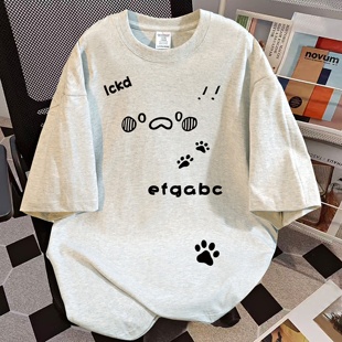 宽松慵懒风国潮高街半袖 美式 新款 t恤女夏季 上衣纯棉 高街重磅短袖