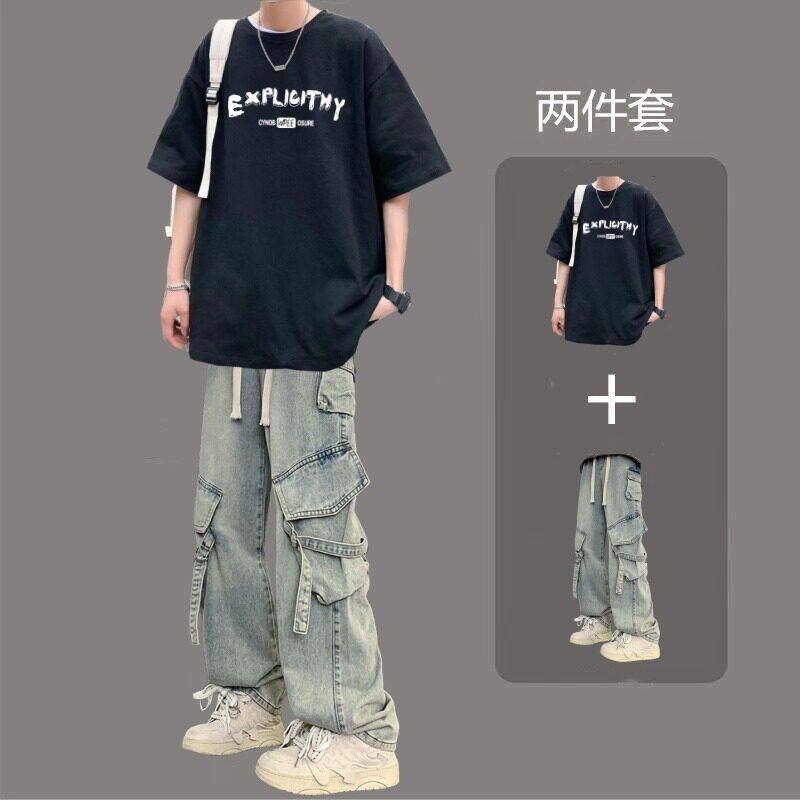 ins美式复古重磅纯棉短袖T恤衫男
