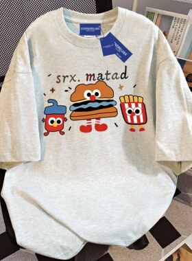 纯棉白灰色卡通动漫短袖t恤女夏季新款宽松美式半袖chic休闲上衣