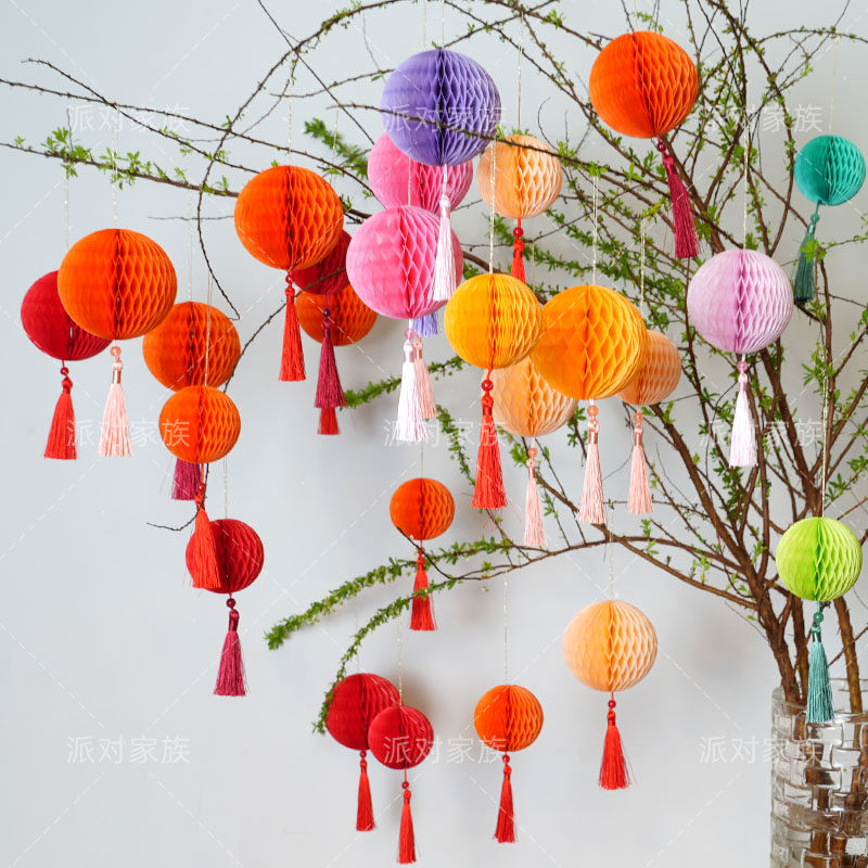 2025新年装饰蜂窝灯笼花艺鲜花DIY材料年宵花绿植布置挂件背景墙