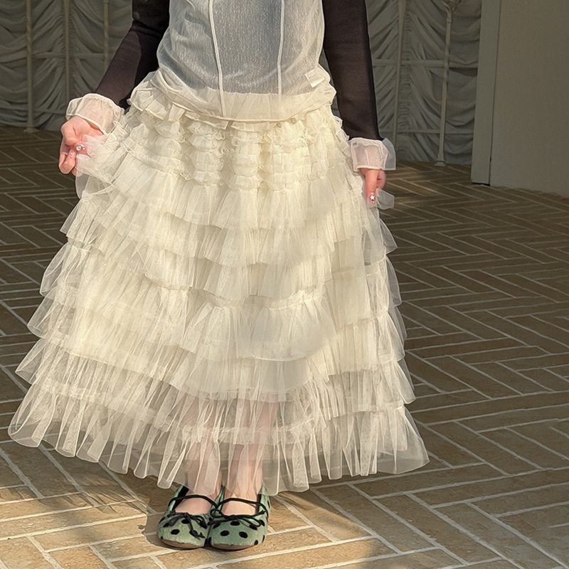 品牌童装女童洋气纯色网纱裙子2026春夏新款亲子儿童中长款半身裙