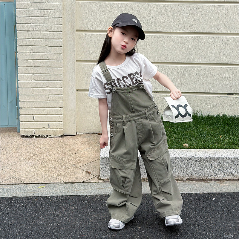 品牌童装女童休闲复古工装裤春装2026新款亲子儿童工装裤背带裤子