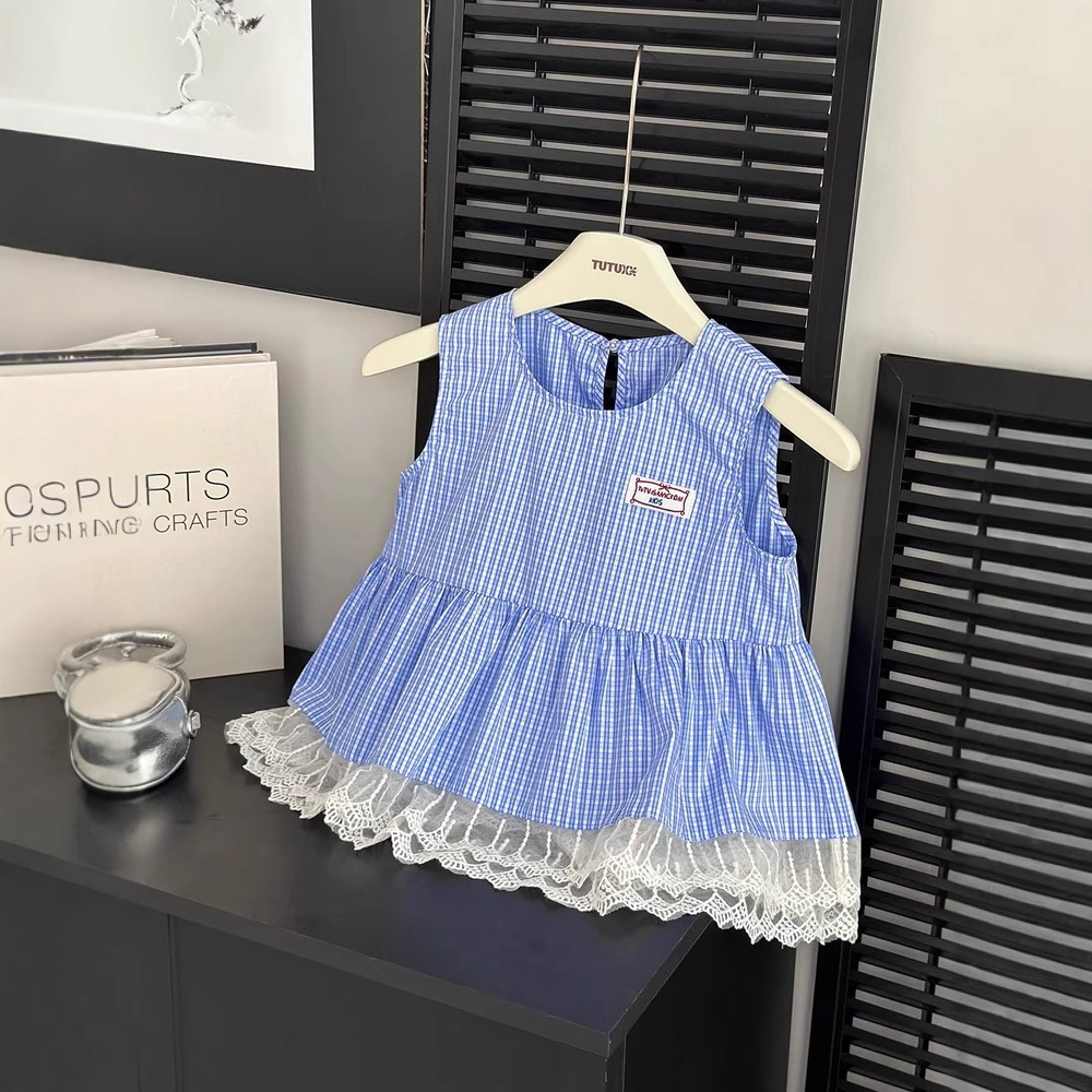 图图小象女童洋气格子吊带娃娃衫