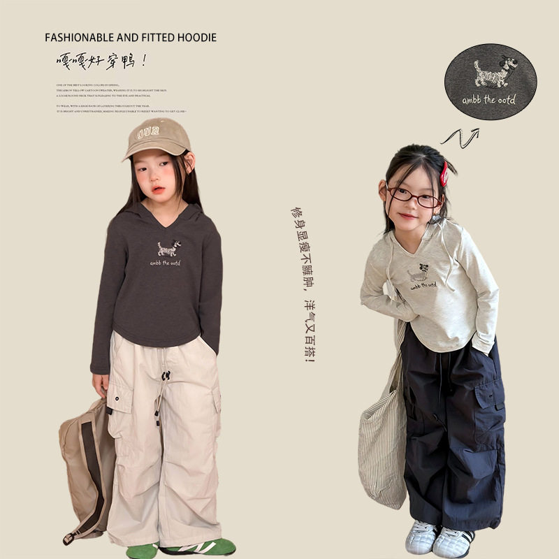 品牌童装女童洋气修身连帽T恤衫春装2026新款亲子装儿童百搭t恤春