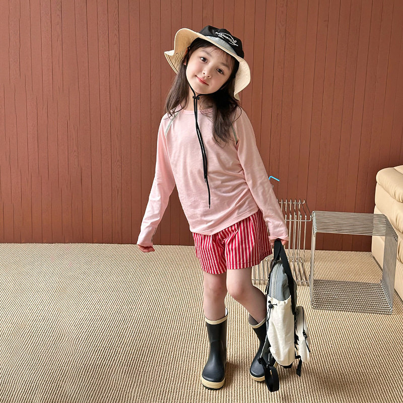 女童薄款凉感防晒长袖T恤夏季新品宝宝天丝棉打底衫儿童纯色t恤衫