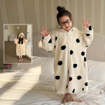 男女童加厚保暖长款家居服睡袍