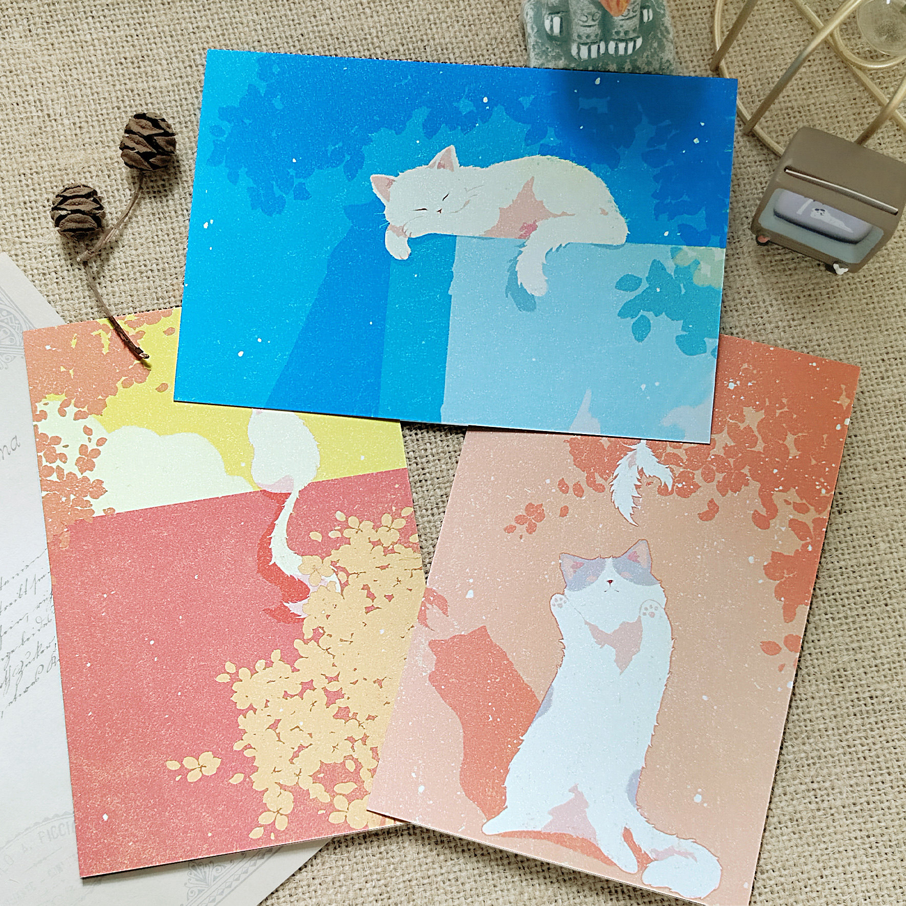 「树荫下的猫」磨砂满天星夜画雨贺卡/明信片