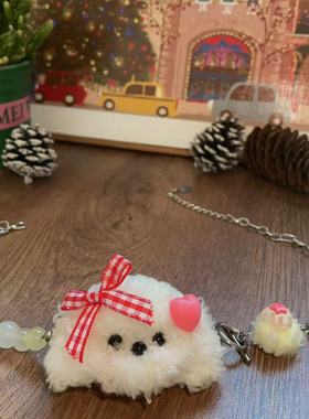 StarryCat原创设计可爱小狗ins毛绒秋冬项链女玩偶小众轻奢锁骨链