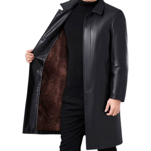 【海宁正品】冬季皮风衣男中长款加长过膝皮大衣男长款加厚皮大衣