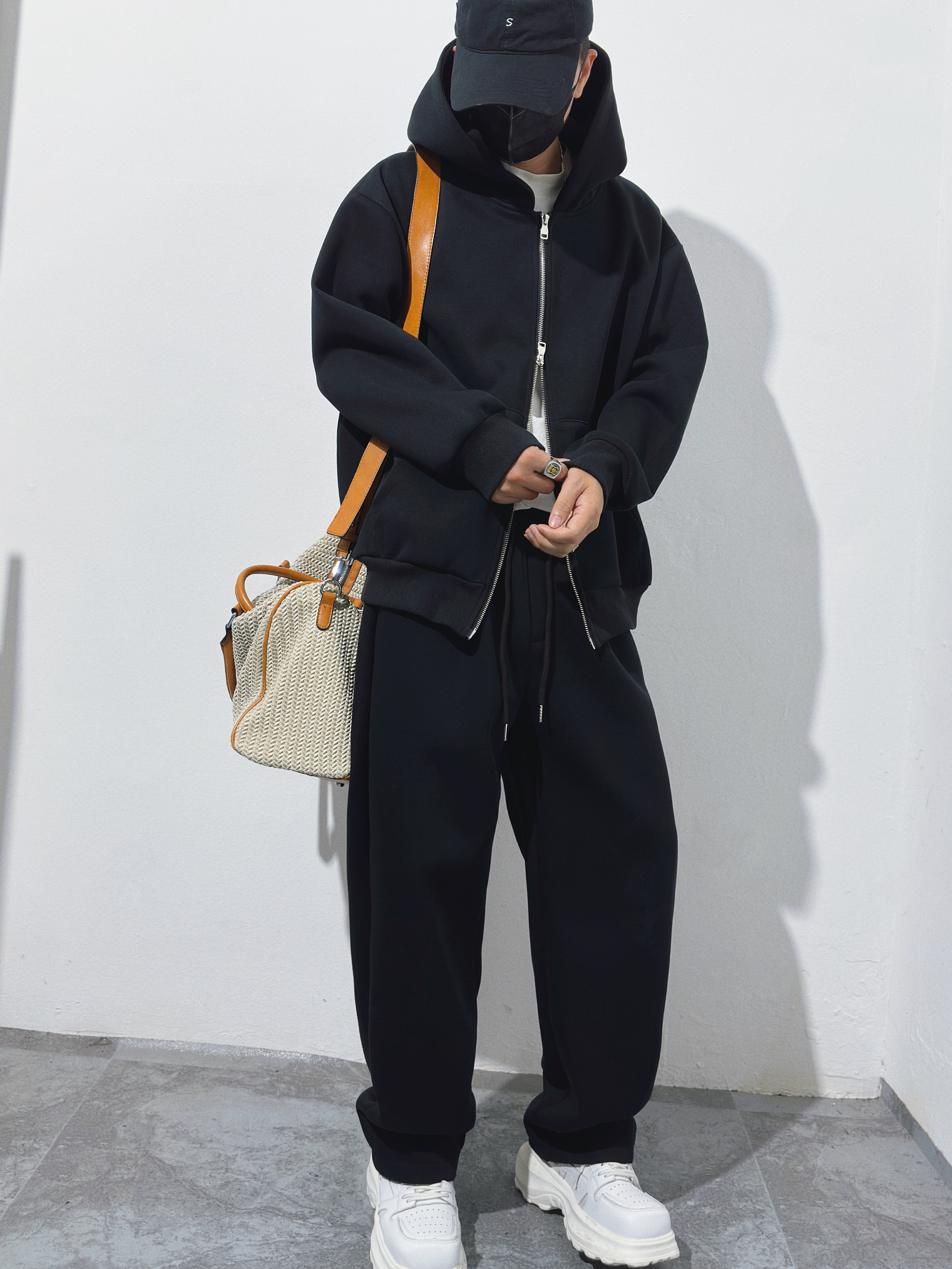 25秋季新品简约时尚阔版休闲连帽卫衣外套学院风男女潮牌两件套