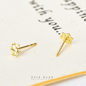 首尔k金纯10k 14k金黄金韩国耳钉 圣诞迷你雪花耳钉耳骨钉单只