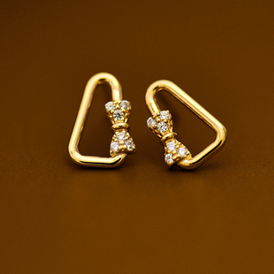 韩国纯10K黄金耳钉女 精致百搭镶钻蝴蝶结几何三角形彩金耳饰潮