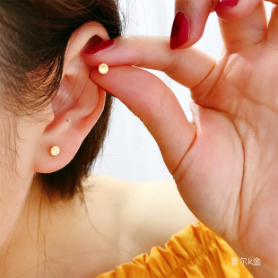 14k金黄金首饰耳钉 高级感首尔k金纯10k 光面迷你圆片片耳骨钉