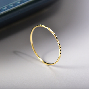 首尔k金韩国纯14k金黄金戒指 菱形素圈食指指环尾戒 精致细款