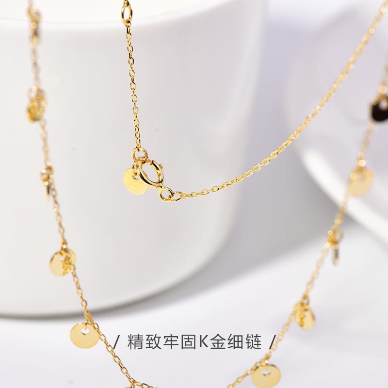 高级感首尔k金纯14k金黄金韩国项链小金片圆片锁骨链日韩极细项链