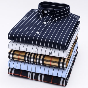 男士 长袖 韩版 夏季 免烫休闲碎花衬衣青年潮流衫 条纹衬衫 修身 衣 薄款