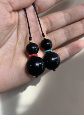 天然黑曜石手机挂件彩眼黑曜石福禄双全葫芦钥匙扣挂件