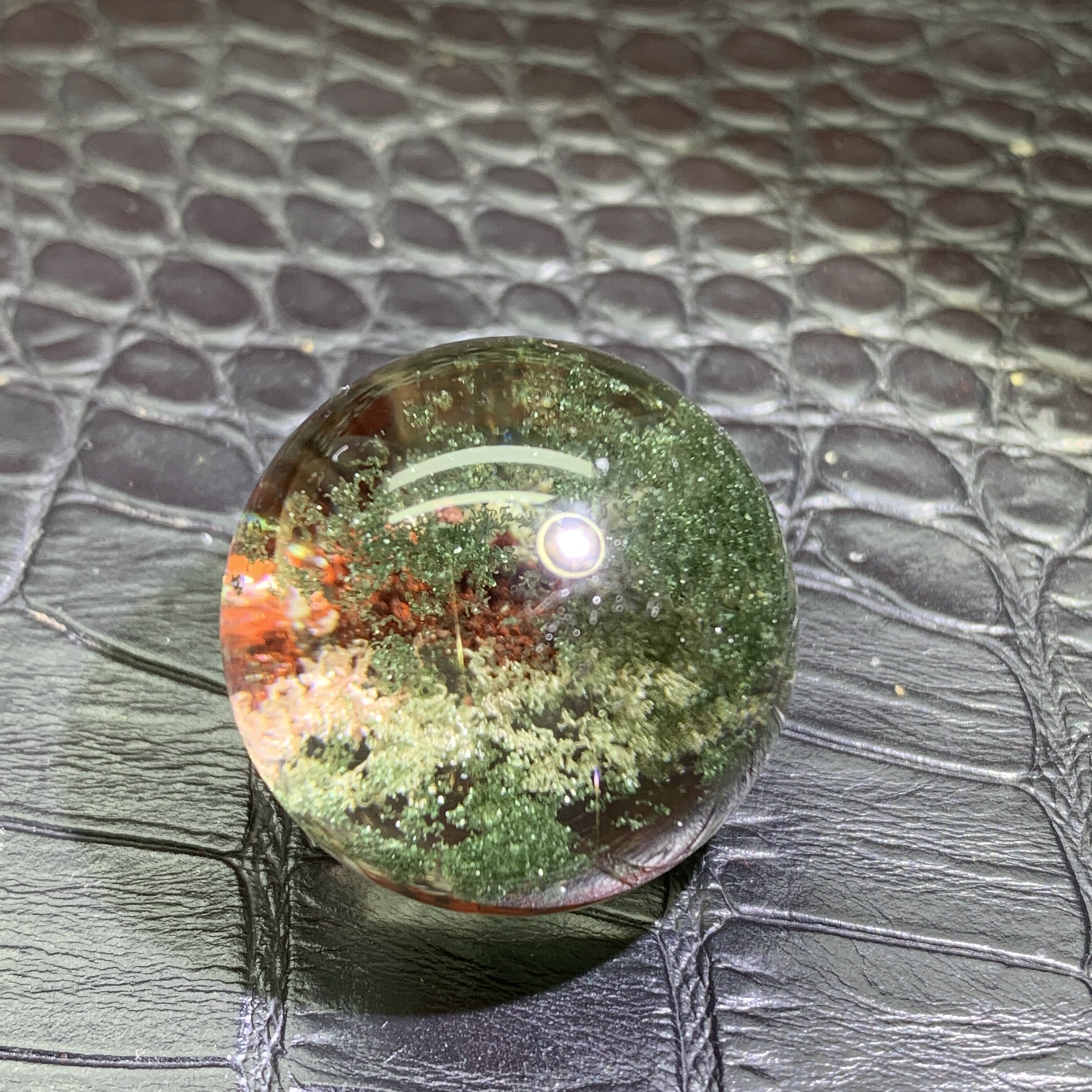 天然巴西花幽灵球发晶共生水晶粉幽灵红绿幽灵发晶水晶球摆件
