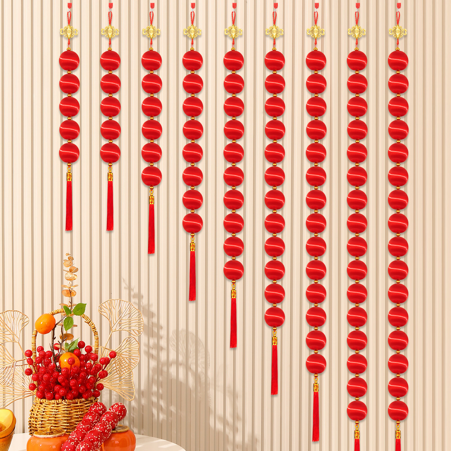 2026新年装饰红色丝光球灯笼串挂件春节乔迁新房布置过年商场挂饰