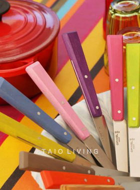 法国制造进口Opinel 彩色法式餐桌西餐具四件套实木手柄不锈钢