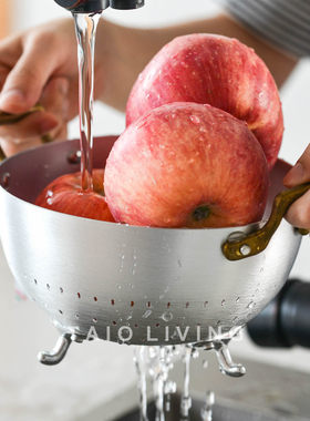 意大利Italo Ottinetti红铜手柄铝制滤水篮复古手工沥水篮水果篮