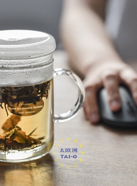德国制造进口JENA耐热玻璃办公室过滤茶杯含盖套装茶水分离大容量
