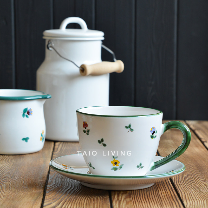 奥地利国宝陶瓷gmundner阿尔卑斯高原碎花手绘陶套装欧式餐盘碗杯