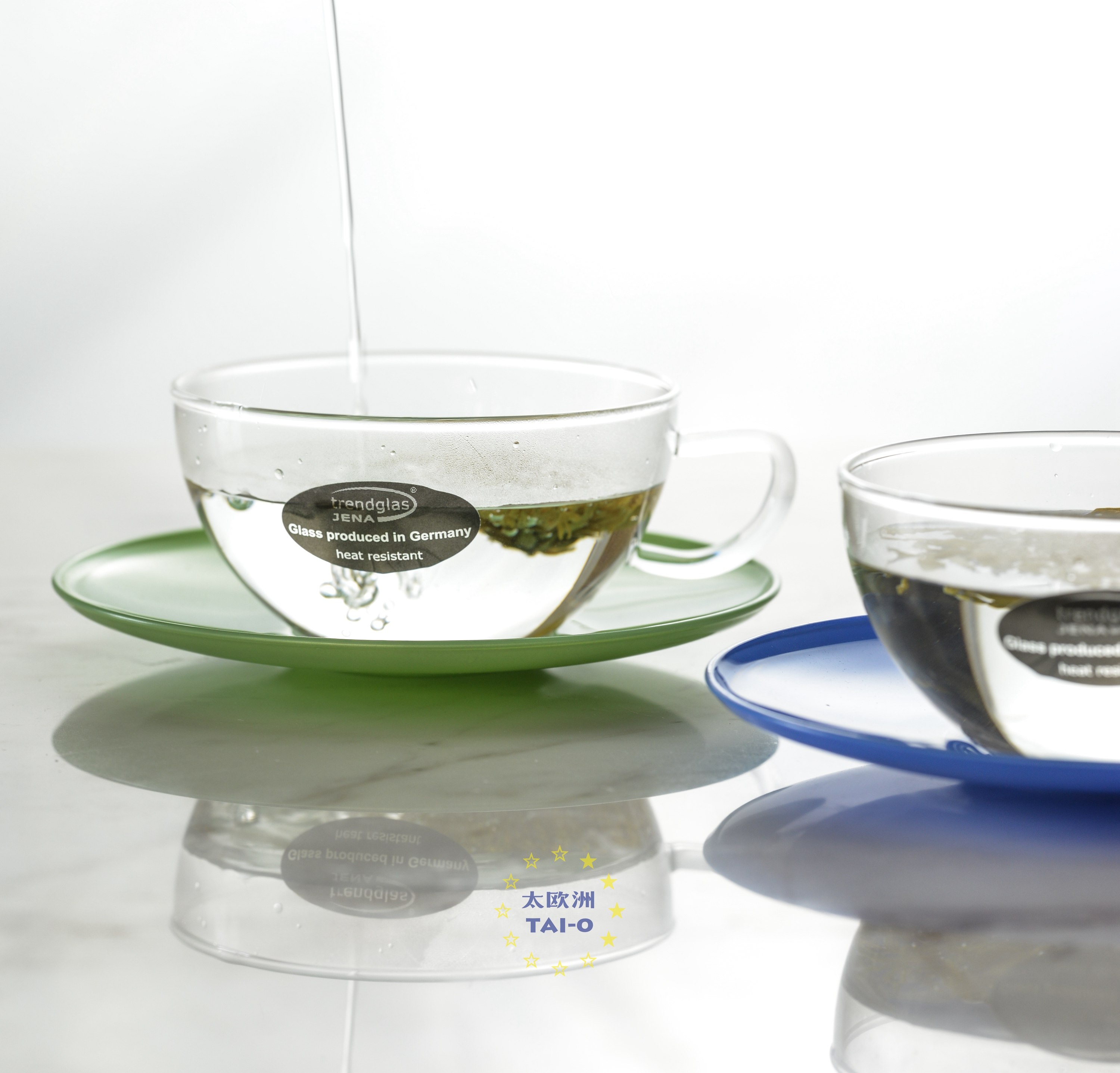 德国制造进口jena耐热玻璃茶杯碟套装花茶下午茶杯大开口彩碟礼盒