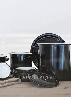 奥地利制造RIESS 手工搪瓷珐琅双耳汤锅煲锅含盖经典现代黑色系列