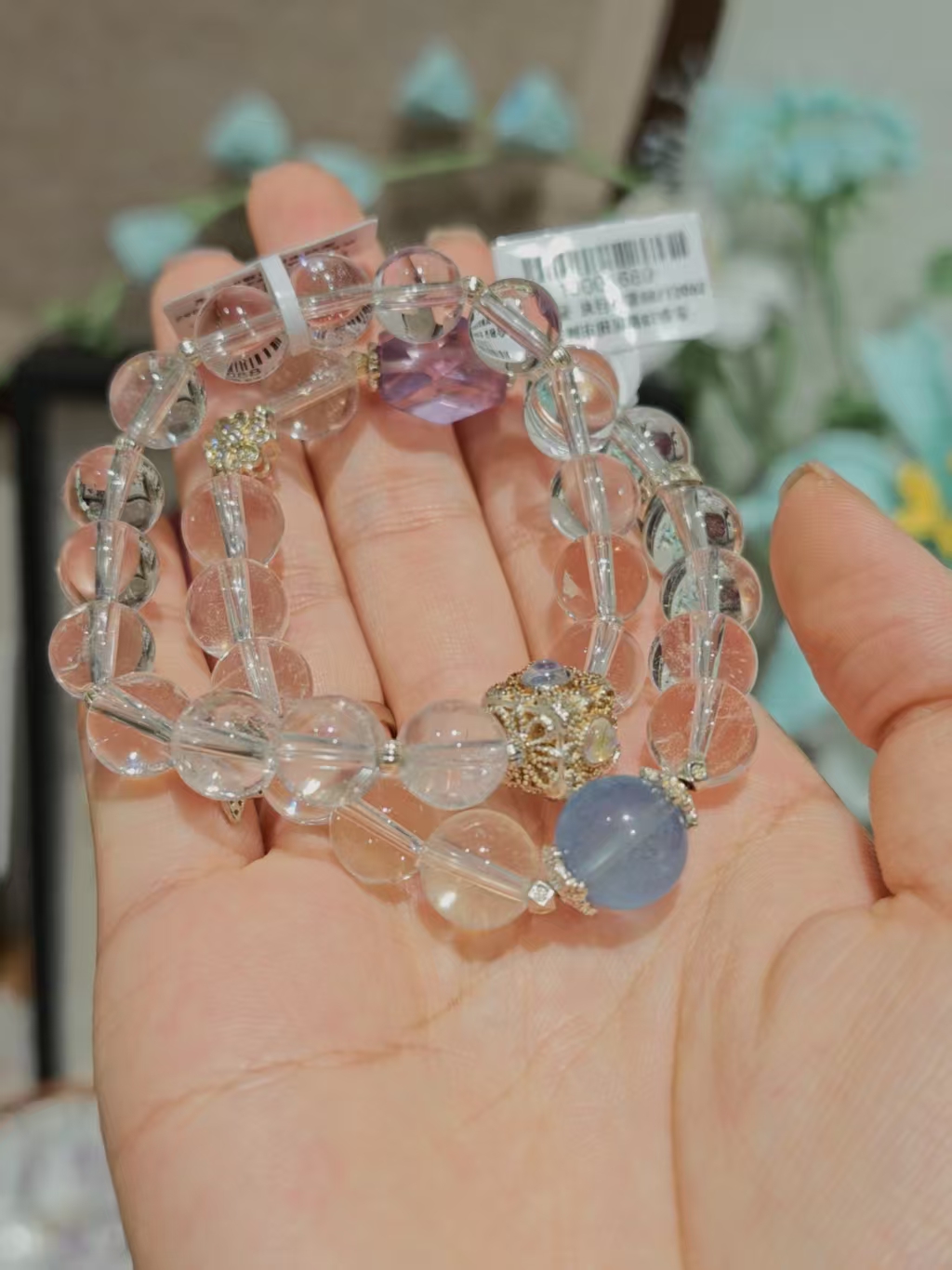 天然水晶海蓝宝明星同款手链女款单圈手串送女友闺蜜生日礼物