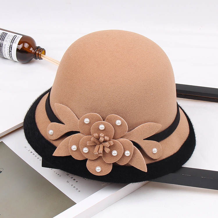 圆顶羊毛呢花朵优雅风名媛礼帽