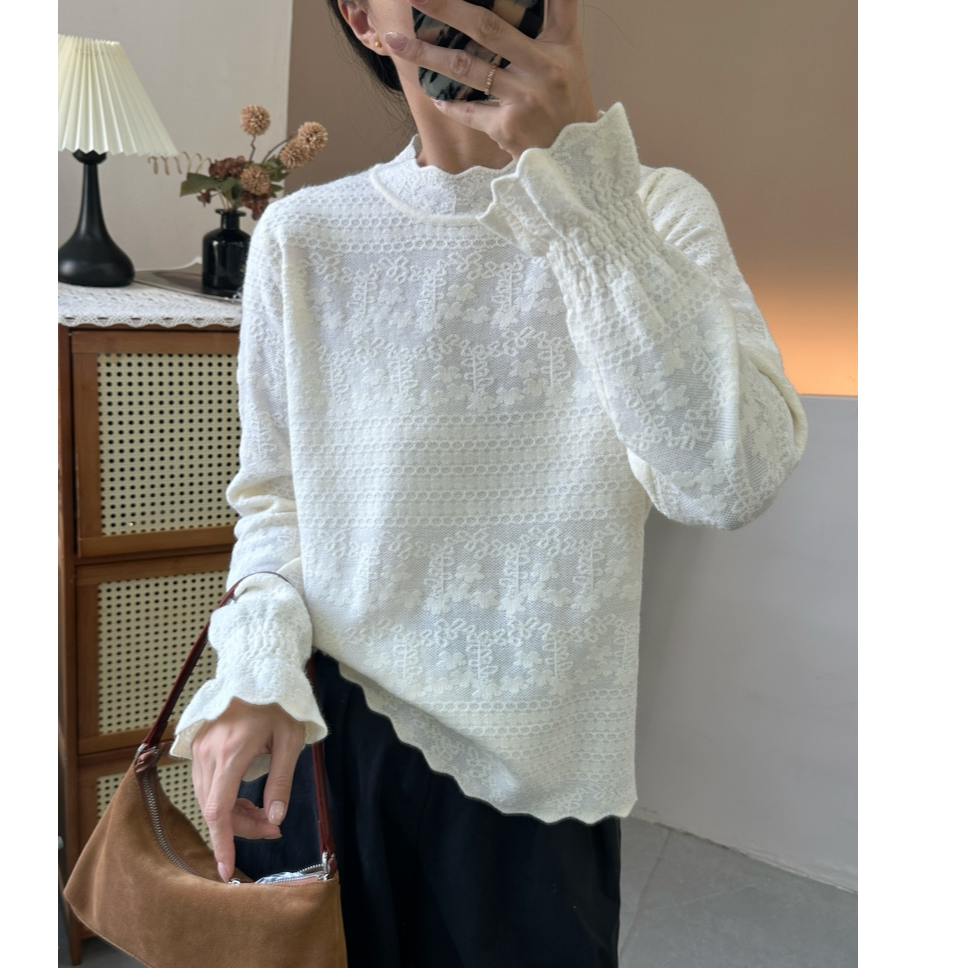 无品牌宽松型极简风长袖蕾丝