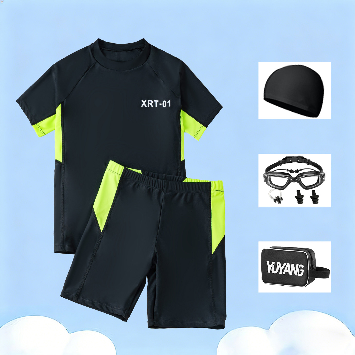 分体泳衣青少年中大童中小学男生速干短袖短裤游泳训练运动游泳衣