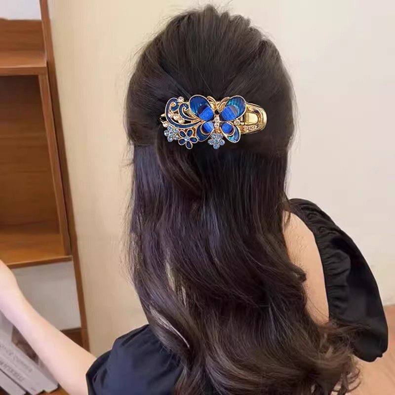 高级感蝴蝶抓夹中老年妈妈发夹头花高贵气质后脑勺盘发夹子发饰女
