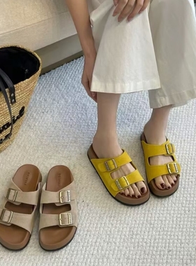 真皮！商场撤柜断码博肯鞋凉拖鞋女休闲沙滩一字拖女KZ252112-1A