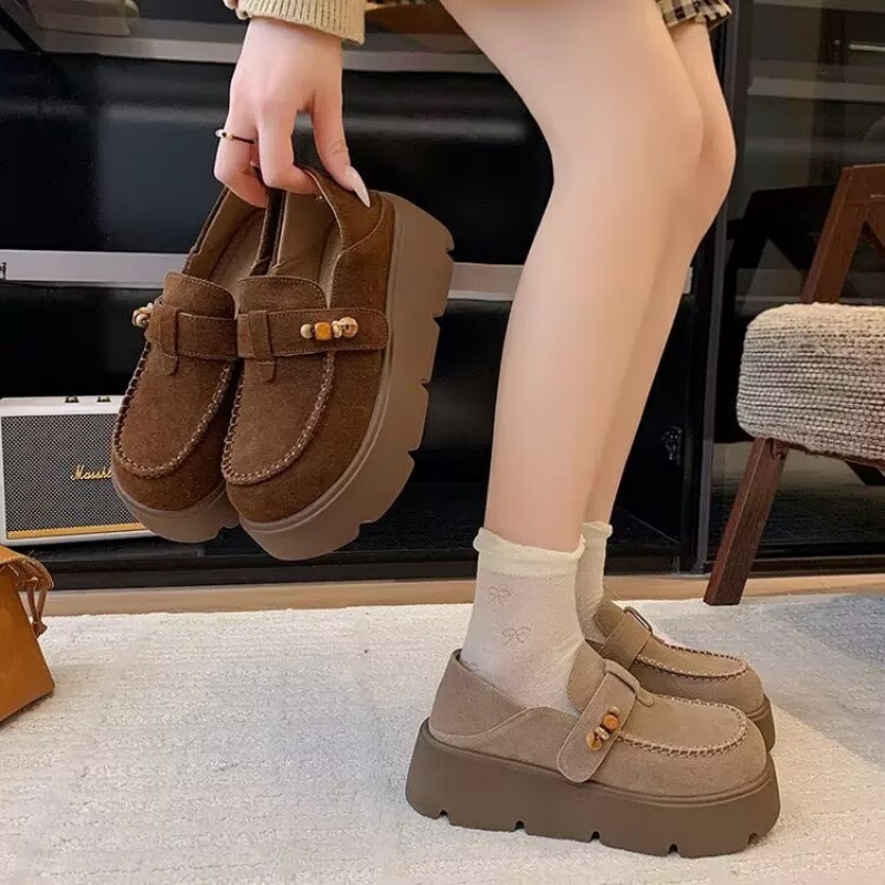 真皮厚底增高勃肯鞋一脚蹬乐福鞋