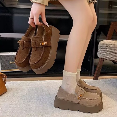 真皮厚底增高勃肯鞋一脚蹬乐福鞋