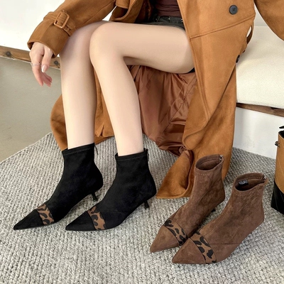 专柜商场撤柜断码绒面洋气细跟尖头后拉链时装短靴女YD25150-A