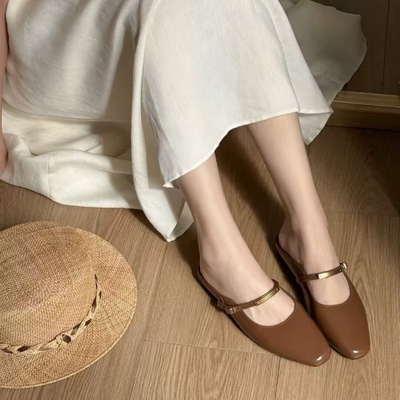时尚百搭凉拖复古低跟鞋