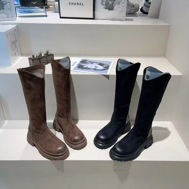 厚底骑士靴！不过膝！专柜断码绒面后拉链长筒靴女KM245511-1B