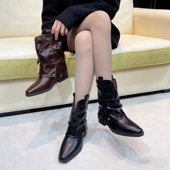 20580 靴短靴Z1 堆堆靴女中筒粗跟百搭显瘦时装 专柜商场断码