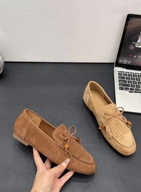 真皮！专柜商场撤柜断码流苏蝴蝶结乐福鞋女平底豆豆鞋M6-01167-1