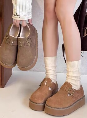 真皮！羊羔毛！厚底勃肯鞋！专柜女鞋冬季轻便休闲鞋M9-83523-1A