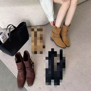 短靴女高跟靴气质单靴Z519526 专柜商场撤柜断码 方头粗跟时尚