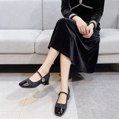 专柜商场撤柜断码粗跟方头时尚一字带玛丽珍单鞋女Z1-20510-3