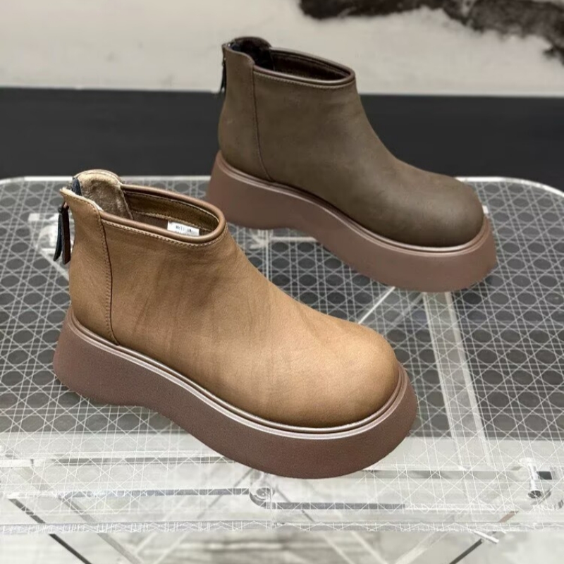 真皮！专柜商场撤柜断码厚底增高马丁靴女加绒保暖短靴F9108-3